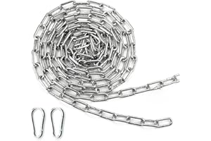 Mbsomnus Gliederkette Meterware mit Karabiner 5M Φ3 mm Metall Ketten Stahlkette Verzinkte Kette Meterware Rundstahlkette Schwere Ketten für Wäscheleine Hundekette Schaukeln Hängesessel Zauntor