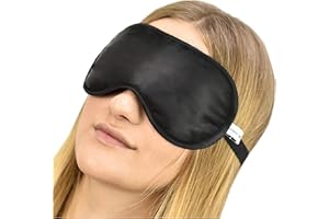 Jasmine Silk 100% Pure Silk Filled Eye Mask/Sleeping Mask Sleep Mask with Ajustable Comfortable Strap (Black)