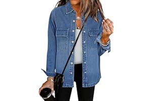 Vetinee Womens Denim Jacket Oversized Casual Button Up Jean Jacket