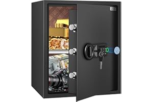 HSGCJS Large Fingerprint Safe – 1.93 Cubic Feet,Biometric Fingerprint Home Safe Box with Digital Keypad,Security box with Induction Light and Leather, Money Box for Jewelry Cash Document Valuables