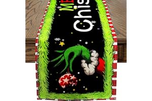 AUAUY Merry Grinchmas bieżnik na stół, bawół krata w kratę zima Boże Narodzenie święta impreza dekoracja kominek kuchnia jadalnia dekoracja domu 33 x 150 cm