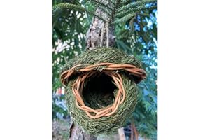 LUNK La casa de pájaros Tejida a Mano para. 14 x 15 cm. Lugar de Descanso para pájaros pequeños y medianos. Nido de césped Natural para Colgar pájaros