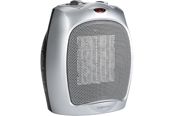 Amazon Basics - keramisk golvvärmare, 1500 W, med justerbar termostat - silverfärgad