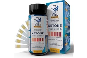 Tiras para medir Cetonas en orina - Cetosis, dieta Keto, medición de cetonas precisa, dieta cetogénica - 100 tiras reactivas para medir las cetonas - HerboAhorro