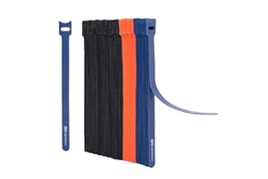 Cable Matters 100-Pack 20cm Reusable Cable Ties/Cable Ties Reusable with 19 KG Tensile Strength - Multi-Color Black, Blue, and Orange Cable Straps, Hook and Loop Straps