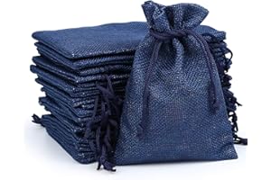 Naler 24pcs Navy Blue Jute Gift Bags, Burlap Gift Bags Drawstring Pouches for Christmas Advent Calendars, Presents, Wedding Party Favors and DIY Craft, 4 x 5.5 Inch