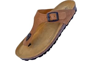 GONKOS®, Sandalias de Piel, Plantilla Anatomica de Corcho, Piel Autentica, Corcho Natural, Hebilla Ajustable, Sandalias de Dedo Unisex, Suela Antideslizante EVA, Calzado de Calidad Hecho en España