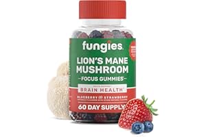 Fungies Lion'S Mane Mushroom Brain Health Lot de 60 gommes pour la concentration, la mémoire et l'humeur (parfum naturel de myrtille et de fraise, sans gélatine, sans gluten, sans omg, végétalien)