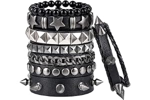 XDGBGFN 6 stycken unisex punk ockrat armband svart gotiskt punk läderarmband justerbar punk armband läder nitar armband för g