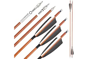 SURWOLF 31 Zoll Carbonpfeil mit 4 Zoll Natürliche Feder 500 Jagdpfeile mit austauschbarer Pfeilspitze für Compound und Recurve-Bögen, 12/6 Stück