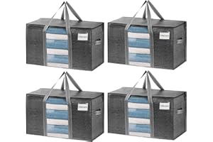 VENO 95 L Sac de Rangement Grand Pliables, Sacs de Déménagement Robustes avec Couvercle et Poignées Renforcées pour le Vêtement, Couettes et Linge de Lit, Sac à Linge(Noir, Lot de 4)