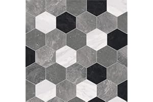 247Floors Forli Tile Effect Vinyl Flooring 2.3mm Realistic Foam Backed Slip Resistant Lino (2m x 2m / 6ft 6" x 6ft 6", Grey Hexagon Tiles)