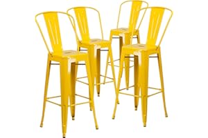 Flash Furniture Barhocker mit Rückenlehne aus Metall, 76,2 cm hoch, 4 Stück, Kunststoff, Gummi, weiß, 4er-Set