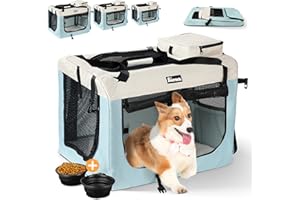 Reerooh Hundebox XL 81x 58 x 58cm, Faltbar Hundetransportbox Inkl.Hundenapf, Tragbare Hundetasche für Reisen, Hunde und Katzen Auto Haustiertransportbox (XL, Blau)