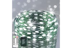 JXLEDAYY 9.9 FT 60 LED Fairy Lights Battery Operated String Lights Green Copper Wire Christmas Lights with Remote Timer 8 Modes for Tree Greenery Bedroom Garland Wreath Garden Wedding Decoration Cool White