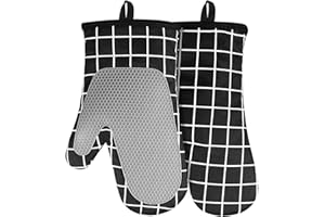 Acxilexy Guantes Horno Resistentes al Calor, Guantes de Silicona para Horno de Cocina con Forro de Algodón y Superficie Antideslizante, Manoplas de Horno de Empalme Cuadrado para Cocina, Hornear