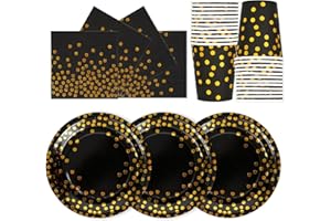 PYAILI Oro Nero Stoviglie Feste 72 Pezzi Verde Erba Festa della Addobbi Ragazza Compleanno Dambini Articoli Feste Set Include Piatto Usa e Getta Carta Party Tazze Tovaglioli-24 Ospiti