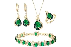 EVER FAITH 4 Stück Tropfen Cubic Zirconia Schmuck Set Glamour Anhänger Halskette Ohrringe Tennis Armband und Offener Ring für Damen Hochzeit Party