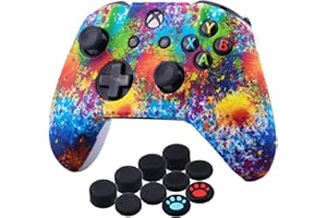 YoRHa Impresión Caucho de Silicona Funda Skin Case Carcasas Piel para Xbox One S/X Mando Controller x 1 (Salpicaduras de Pintura) con Agarres para el Pulgar Thumb Grip x 10