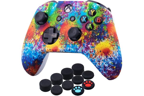 Yorha d'impression Silicone Housse Silicone Couverture Skin Peau Coques Cas pour Xbox One S/X Manette x 1 (Éclaboussures de Peinture) avec Thumb Grip x 10