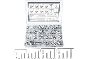 zrfgbxim 1080 Pcs M3 M4 M5 M6 Vis Boulons et Écrous, Boulons à Tête Fraisée Plate, Vis à Six Pans Creux Hexagonale avec Rondelles Assortiment Kit