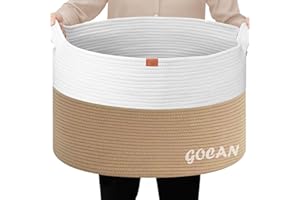 GOCAN Cestas de almacenamiento para organizar 22 pulgadas de diámetro x 14 pulgadas de alto, cesta grande para la colada, cesta tejida de cuerda de algodón para remolque de juguetes en sala de estar