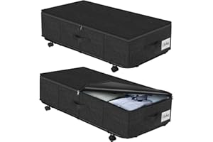 KUKIKAN 50L XL Sturdy Under Bed Storage with Wheels, 2 Pack Rolling Underbed Storage Bins, Under Bed Containers Drawer with Metal Bottom Support, Bedroom Organiser Bins with Lids for Clothes, Shoes, Blankets