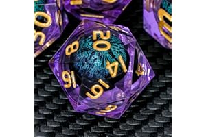 ARUOHHA Dragon Eye - Set di dadi per DND, in resina viola e verde, con bordi affilati, Dungeons and Dragons, per giochi di ruolo, con nucleo liquido, poliedrici D e D, con confezione regalo D20, D12,