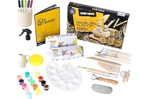 DIBYS Kit de poterie pour la maison | Démarreur avec outil de modelage, argile sèche à l'air en blanc, peintures et pinceaux | DIY pour enfants et adultes | Créatif | Idées cadeaux