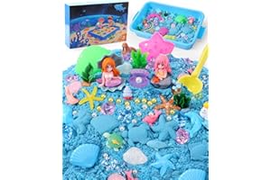cycletour Set di Sabbia Cinetica Bambini Serie Ocean, Set di Sabbia Cinetica Include 1 kg di Sabbie Dinamica Blu, Una Sabbiera e 47 Tipi di Accessori, Adatto a Bambini dai 3 Anni in su