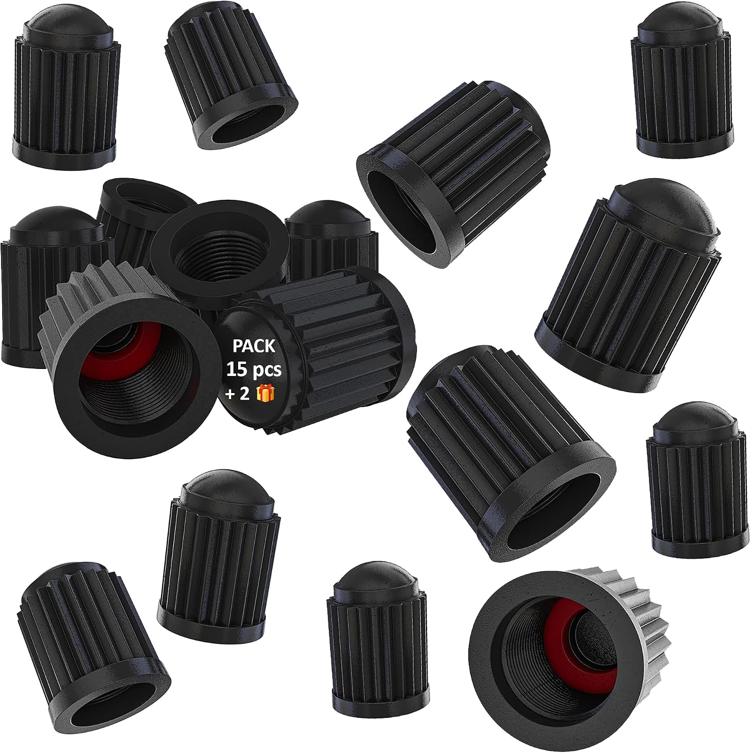 Pack de 15 Tapones para Rueda de Coche + 2 de Regalo | Tapón Universal para Válvula de Neumático, Moto, Bicicleta o Patinete | Anillo Sellador Antifugas para Protección Total