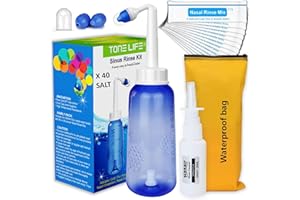 TONELIFE Neti Pot,Sinus Rinse Kit + 40Packets Nasal Salt+ Moisturizing Nasal Sprayer- Neti Pot Sinus Rinse -Sinus Rinse-300ml Nasal Rinse Kit with Sinus Rinse Sachets Travel Bag for Adult Kids