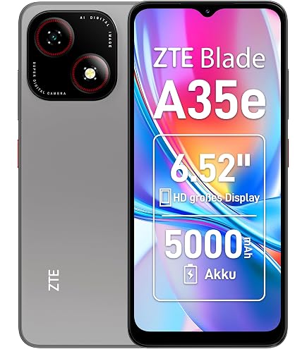 ZTE Blade A35E Smartphone – 32 GB, 2 GB RAM, 6,52 Zoll HD Display, 5000 MAh, Android 14 Go, Grau