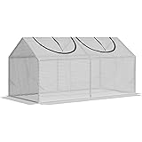 Outsunny Mini Serra da Giardino con 2 Finestre Avvolgibili e Copertura PE Anti-UV, 120x60x60cm, Bianco