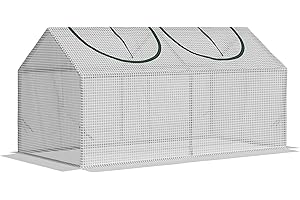 Outsunny Serra da Giardino a Casetta con Copertura in PE, Serra per Orto con Picchetti e Bordi Estesi per Piante e Fiori, 120x60x60cm, Bianco