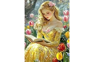 MAXBYE 5D Jolie Dame Diamond Painting Kits pour Adulte, Diamond Art Jolie Dame Peinture Diamant Complet Set Débutant, Tulipes Gemme Point de Croix Crystal Crafts Home Wall Decor Cadeaux 12x16 Inch