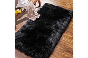 Wissec Faux Fur Rug Soft Fluffy Rug, Shaggy Rugs,Faux Sheepskin Rugs Floor Carpet for Bedrooms Living Room Kids Rooms Decor Bedside Rugs, Runner Rug for Hallway(Black 23.6 x 35.4 inch)