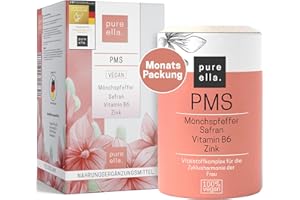 ‎PURE ELLA Pure Ella Vitalstoffkomplex für Frauen - Enthält Mönchspfeffer, Frauenmantel, Safran, Vitamin C, B6 & Zink - Für die Zeit vor der Menstruation - Natürlich, hormonfrei, vegan - 60 Kapseln