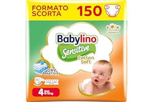 Babylino Sensitive Cotton Soft, Pannolini Taglia 4, Maxi (8-13kg), 150 Unità