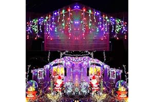 BrizLabs Outdoor Christmas Lights, 360 LED 45.3ft Icicle Lights Multicoloured Mains Powered Waterproof 8 Modes String Lights Plug in Decoration for Indoor Outside Xmas Party Holiday, Clear Cable