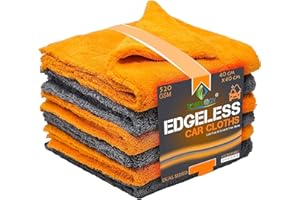 Towelogy® 520gsm Professional Microfibre Edgeless Car Cloths QUICK DRY for Auto/Moto Detailing Polishing Washing STREAK FREE & LINT FREE 40x40cm (Grey/Orange, Pack Of 2)