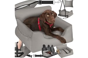tectake® Asiento de Coche para Perros Pequeños y Medianos - Correa Ajustable, Cojín Lavable, Protector y Transporte - Gris
