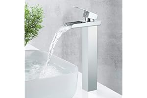 BOOXELY Robinet Lavabo Salle de Bain Cascade Mitigeur Lavabo Bec Haut 265mm Robinet Lave Main Haut Chromé Robinet Vasque Robinetterie en Laiton, eau Froide et Chaude，G 3/8