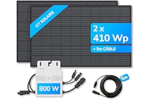 Panneau solaire LightMate 820W pour la prise de courant, set complet de 2 panneaux solaires Maysun, onduleur Hoymiles (800W), câble électrique (5 m)