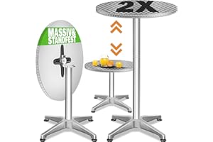 CASARIA® Set of 2 High Tables | Foldable | Height Adjustable 70 cm 115 cm | Aluminium Outdoor Round High Bistro Beer Party Tables
