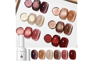 PEACECOLOR Esmaltes Semipermanentes para Uñas, 6 Colores Rojo Marrón Cat Eye Gel Magnético Kit con Imán, Manicura Kit Uñas Semipermanentes para Principiantes