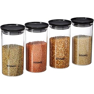 Amazon Brand - Solimo Plastic Storage Jar and Container Set I Air Tight & BPA Free Containers For Kitchen Storage Set I Grocery Kitchen Container Set 