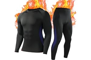 Roadbox Thermal Underwear Mens, Fleece Lined Base Layer Set with Quick-Dry Breathable Lightweight for Running Cycling Skiing Motorbike Outdoor Work in Winter