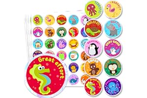 WORLD OF WALLCHARTS 510 Reward Stickers for Children - Well Done Thank You Teacher Supplies Stickers with Shiny Silver Sparkly Sparkling Holographic Edge, Praise Good Work, Potty Training & Behaviour (Animal)
