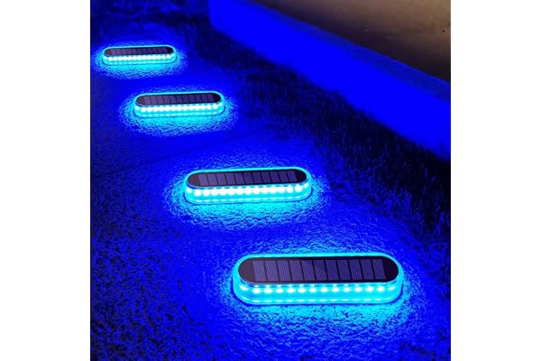Lacasa 4pcs Lampe Solaire Extérieur Sol Lumière Bleue 40LM LED Lumiere Solaire Decoration Terrasse Exterieur, Étanche Auto On/Off Éclairage pour Pont Chemins Jardin Escalier Allée Patio